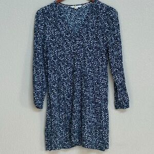 Boden Floral V-Neck Stretch Dress Women’s Size 8P Blue White 3/4 Sleeve Petite